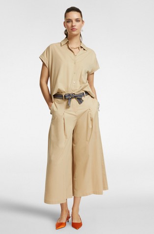 ELENA MIRO Wide trousers with striped belt Sand 4