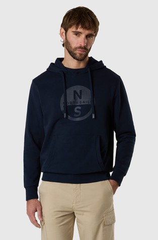 Bombažen pulover s kapuco in logo potiskom