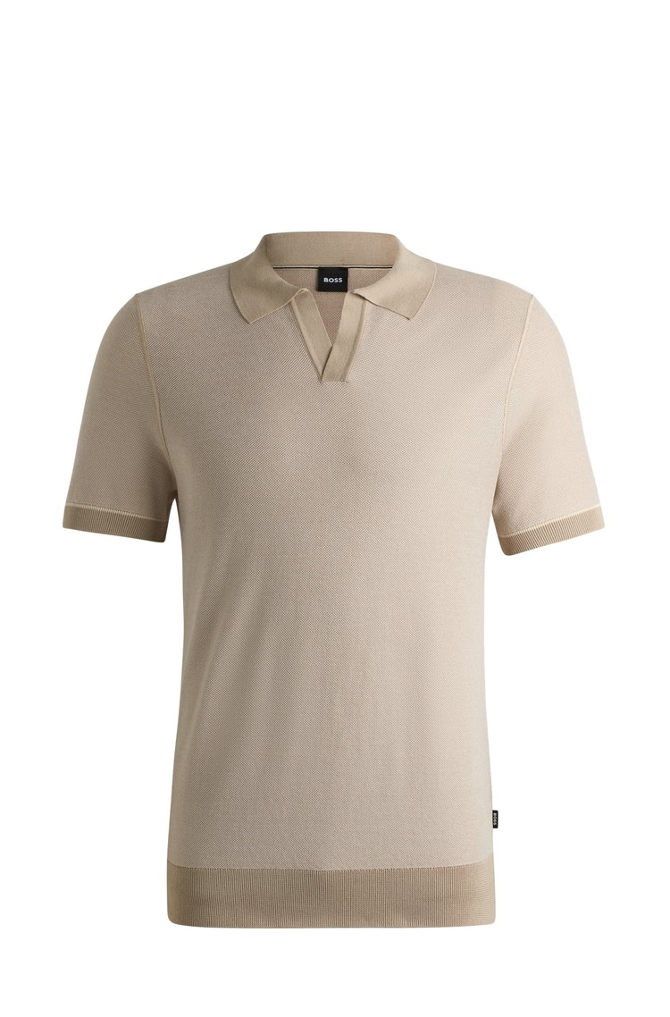 HUGO BOSS Cotton-blend knit sweater with Johnny collar Light Beige 