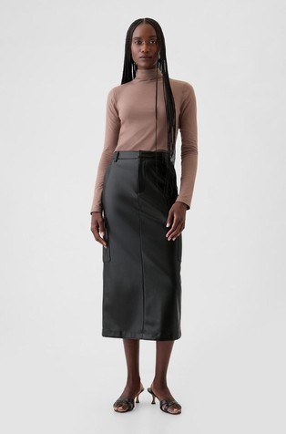 Vegan Leather Cargo Midi Skirt