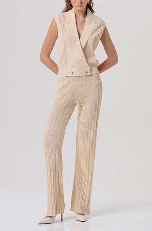 Regular fit pletene hlače s plisirano teksturo