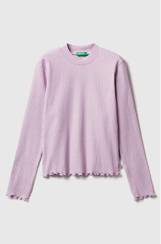 Slim fit rebrasta bombažna majica z dolgimi rokavi