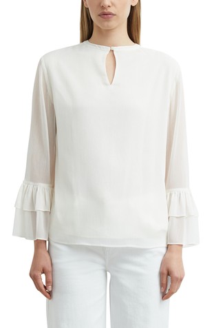 Textured chiffon blouse with flounce sleeves