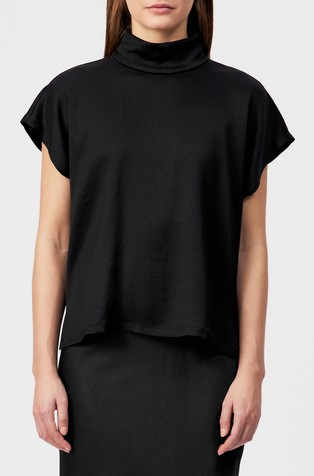 Shirt blouse with stand-up collar in satin
