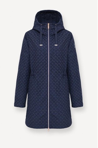 Daljša jakna z luknjičastimi vezeninami