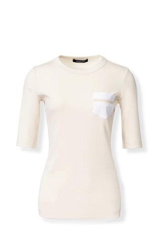 Ribbed short sleeve T-shirt with poplin pocket