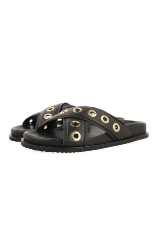 Leather slippers with eyelets
