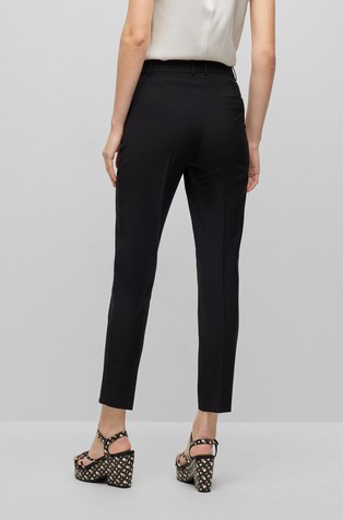 HUGO BOSS Cropped regular fit hlače iz trajnostne volne Črna - Black 2