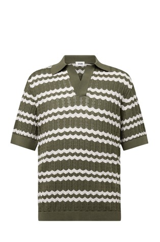 Oversized fit pletena polo majica s cik-cak žakarskim vzorcem