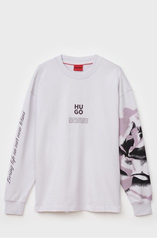 Oversize fit bombažen pulover z logo potiskom