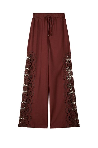 Široke hlače z luknjičasto vezenino