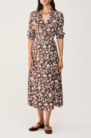 Midi vzorčasta obleka na preklop