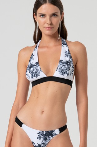 Triangle bikini top with flowery print