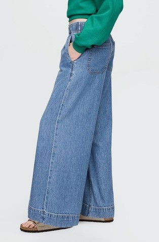 GAP Ženske UltraSoft baggy jeans hlače z gubami Modra - Medium Indigo 3