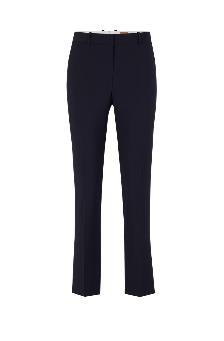 HUGO BOSS Cropped regular fit hlače iz trajnostne volne Modra - Dark Blue 