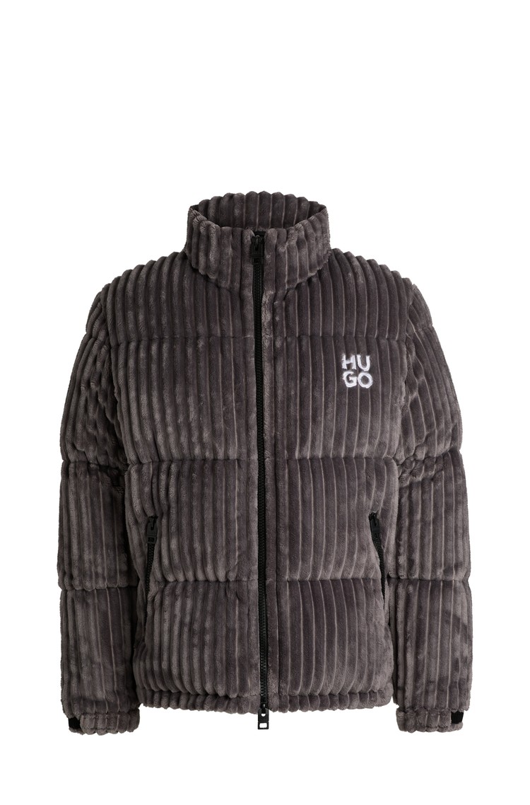 HUGO BOSS Prešita žametna bunda z zloženim logotipom Siva - Grey 