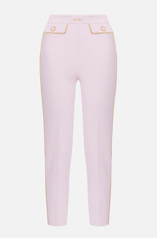 ELISABETTA FRANCHI Slim trousers in crêpe fabric withdecorative details Pink 5