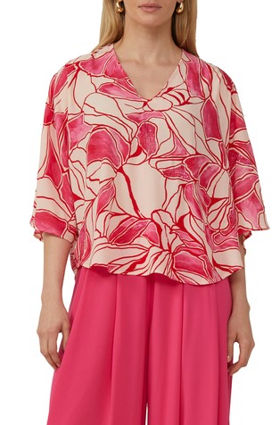 Patterned loose-fit blouse with decorative details