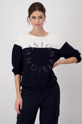 Colour block jumper with purl stitch pattern