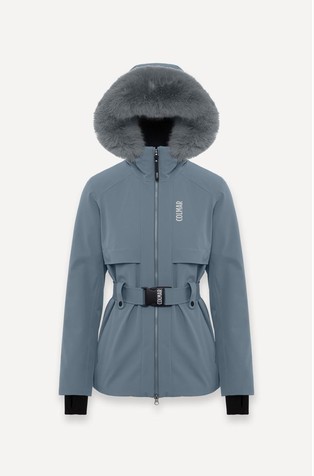 Vodoodbojna smučarska bunda z obrobo iz umetnega krzna