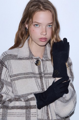 Gloves with rhinestoned logo
