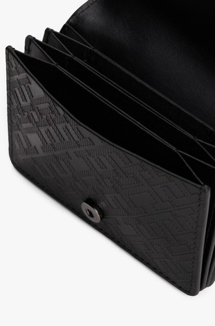 TOMMY HILFIGER Monogram usnjena logo denarnica za kartice z zasnovo na pregib Črna - Black 5