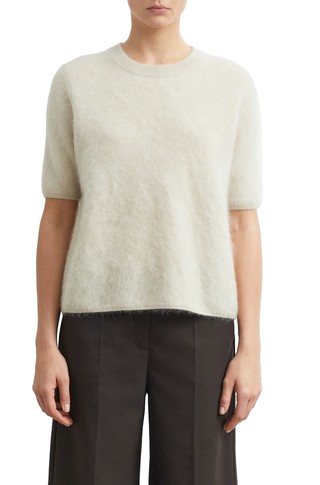Short-sleeve sweater made of brushed wool