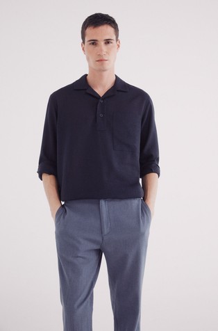 SPRINGFIELD Slim fit chino hlače iz strukturirane mešanice bombaža in lana Modra - Blue 5