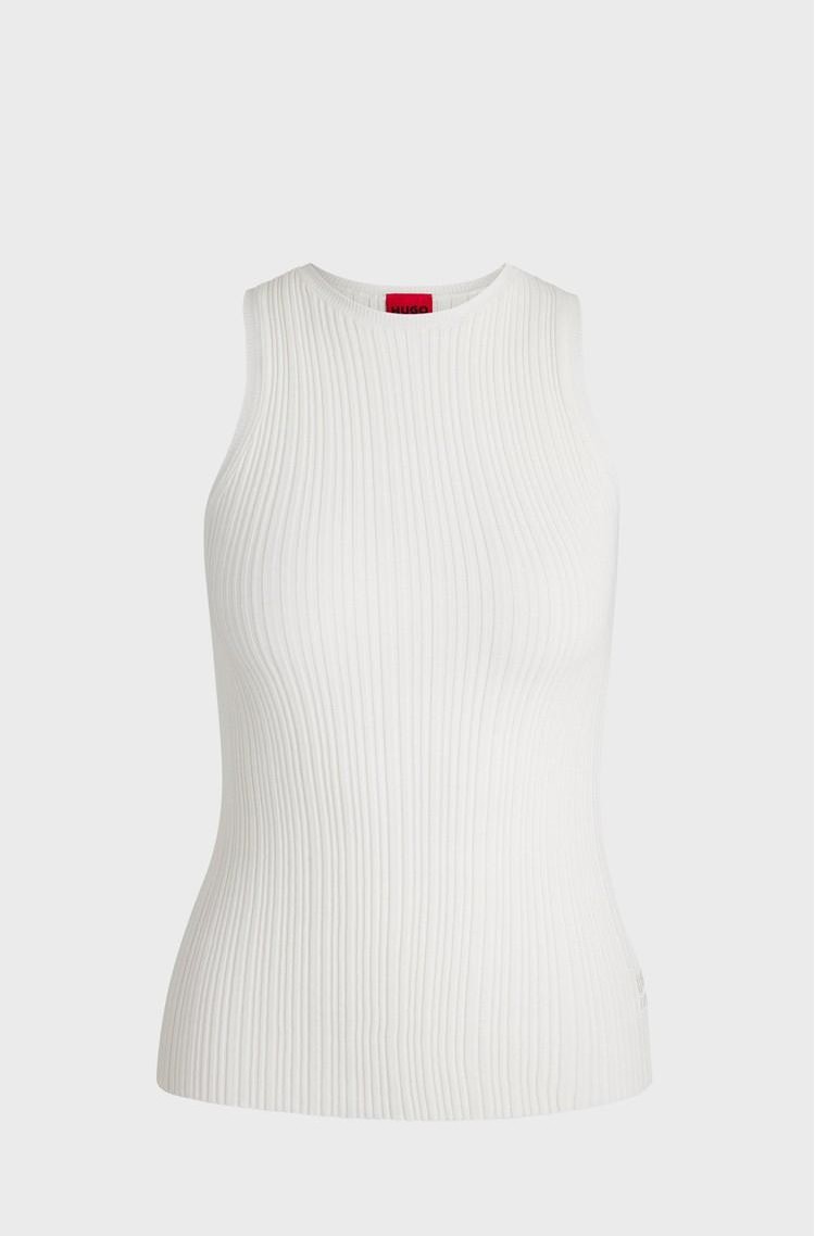 HUGO BOSS Sleeveless racer-back top in ribbed viscose-blend White 