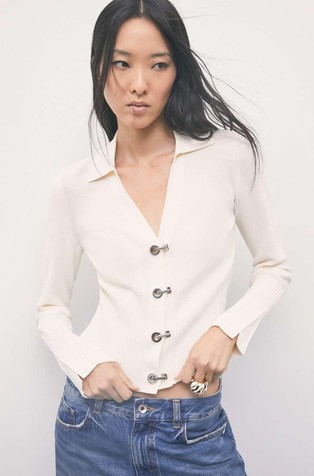 Slim fit pletena jopa s polo ovratnikom