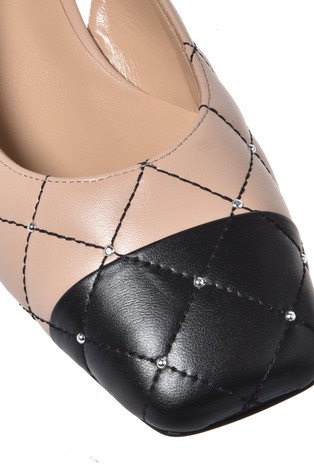 BALDININI Salonarji z odkrito peto iz prešitega nappa usnja z neti Bež - Black / Nude 5