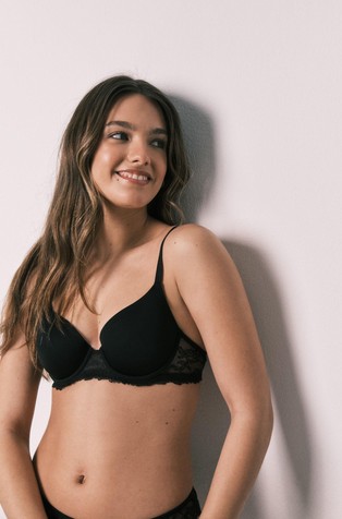 Microfibre and lace classic bra