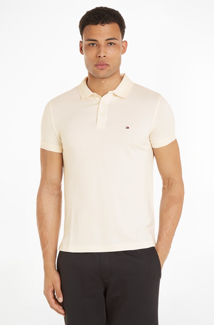 TOMMY HILFIGER Slim fit polo majica s črtastimi obrobami Bela - Open White 