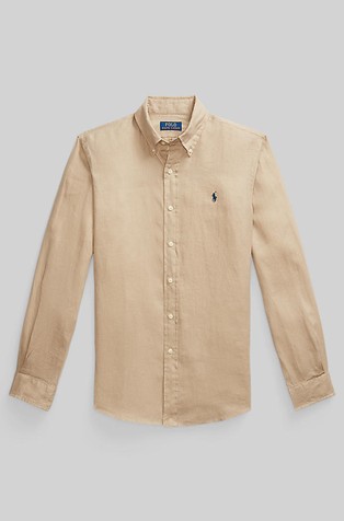 RALPH LAUREN Custom Fit Linen Shirt Coastal Beige 4