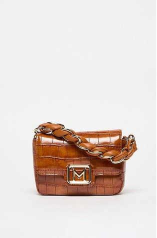 Mini bag in croc-print coated fabric