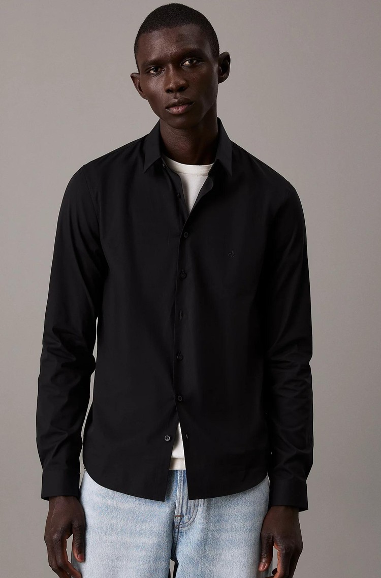 CALVIN KLEIN Extra Slim Poplin Dress Shirt Black 