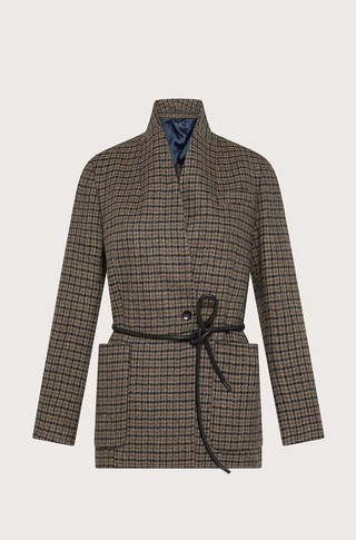 Long pure wool checked blazer