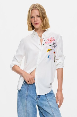 Embroidered floral shirt in viscose