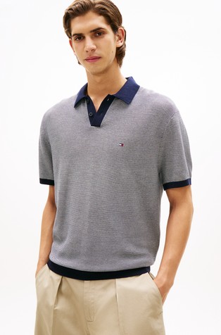 Relaxed fit pletena polo majica s kratkimi rokavi