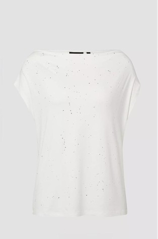 Majica brez rokavov z drapiranim ovratnikom in okrasnimi kamenčki