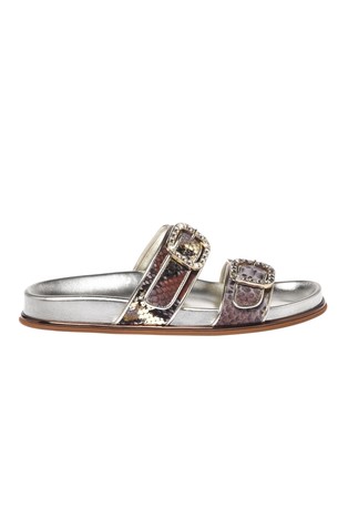 Snakeskin-effect leather mule