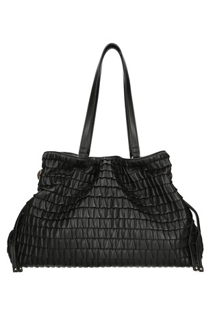 Large faux-leather shoulder bag with gathered quilted design