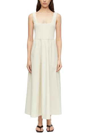 Long dress in a fabric mix