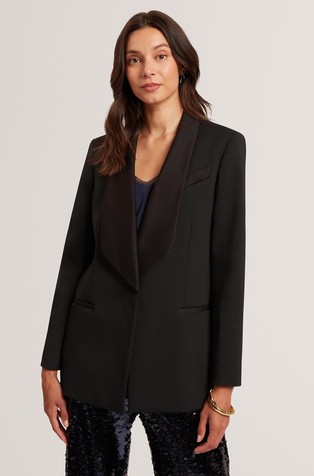 Raven suknjič s satenastimi detajli