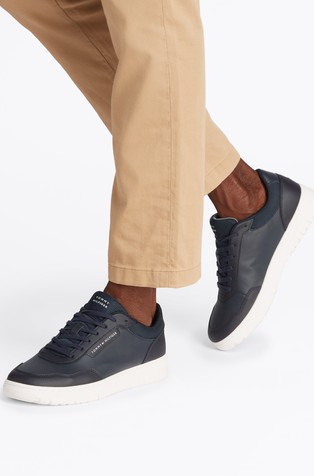 TOMMY HILFIGER Usnjene superge s kombinacijo tekstur Modra - Blue 6