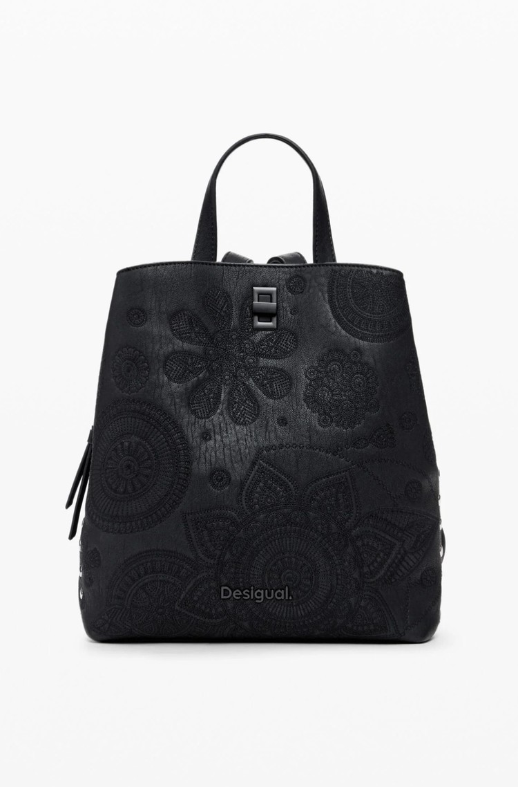 DESIGUAL Nahrbtnik iz umetnega usnja z vezeninami Črna - Black 