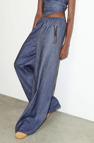 Loose fit cotton and linen denim joggers