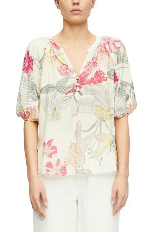 Satin blouse with floral pattern