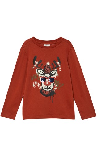 Cotton tee with front X-Mas print and sequins