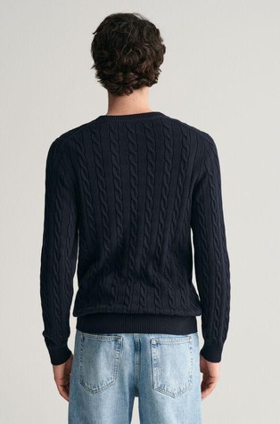 GANT Cotton Cable Knit Crew Neck Sweater Dark Blue 2